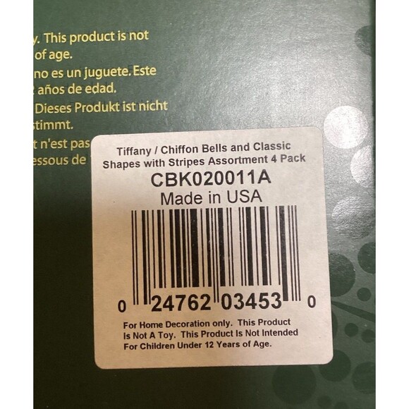 KREBS Glass Christmas Ornaments Tiffany Chiffon Matte Bells Glitter Stripes - Picture 4 of 9